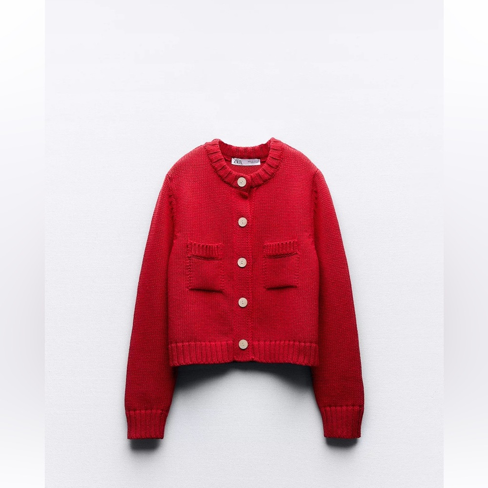 Zara Red Button-Up Cardigan